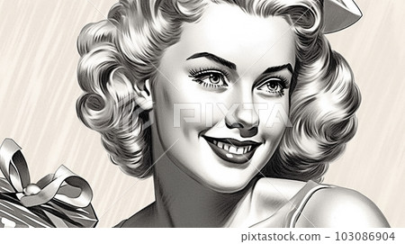 Painted portrait of a woman, retro style, vintage, Generated AI 103086904