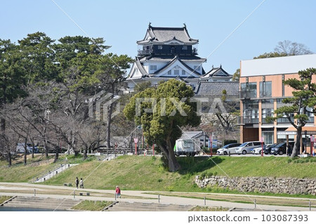 Mikawa Province 'Okazaki Castle' castle tower, stone walls and enclosure 103087393