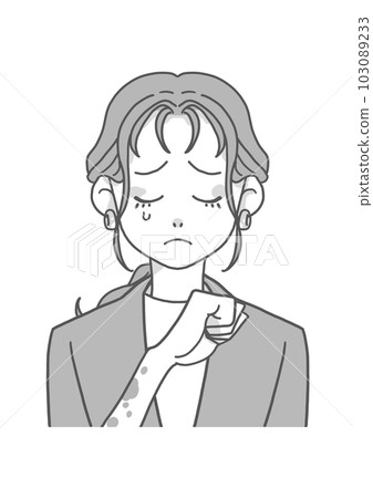A woman in a collarless jacket who received domestic violence (gray) 103089233