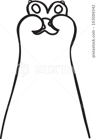 Cute cat paw hand gesture finger doodle outline love heart sign cartoon doodle hand drawing  103089342