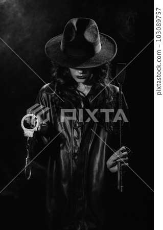 Sexy dominant mistress girl with a whip flogger and handcuffs for BDSM sex Sexy dominant mistress girl with a whip flogger and handcuffs for BDSM sex 103089757