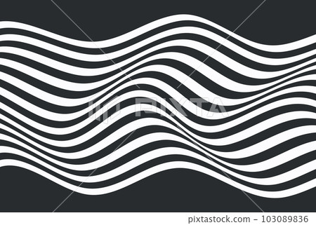 Wave of optical illusion. Abstract black and white illustrations. Horizontal lines stripes pattern or background with wavy distortion effect. Wave of optical illusion. Abstract black and white illustrations. Horizontal lines stripes pattern or background with wavy distortion effect. 103089836