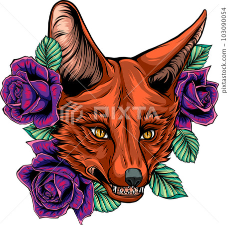 vector illustration of fox head with roses 103090054