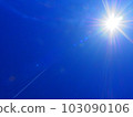 Blue sky, sun and contrails 103090106