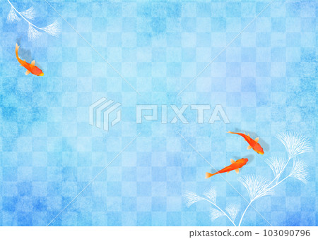 Goldfish and aquatic plants rainy season Japanese style image 103090796