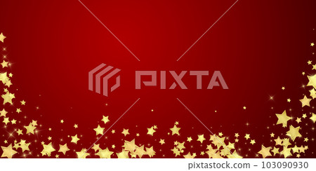 Magic stars vector overlay. Gold stars scattered around randomly, falling down, floating. Chaotic dreamy childish overlay template. Vector magic overlay on red background. Magic stars vector overlay. Gold stars scattered around randomly, falling down, floating. Chaotic dreamy childish overlay template. Vector magic overlay on red background. 103090930