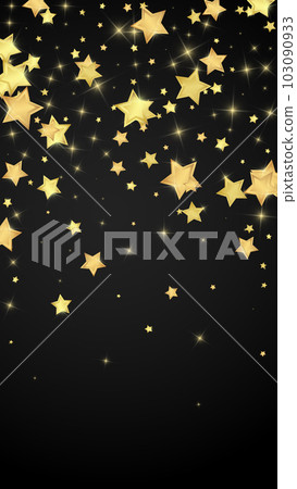 Magic stars vector overlay. Gold stars scattered around randomly, falling down, floating. Chaotic dreamy childish overlay template. Magical cartoon night sky on black background. Magic stars vector overlay. Gold stars scattered around randomly, falling down, floating. Chaotic dreamy childish overlay template. Magical cartoon night sky on black background. 103090933