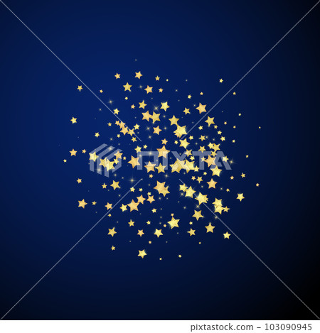 Magic stars vector overlay. Gold stars scattered around randomly, falling down, floating. Chaotic dreamy childish overlay template. on dark blue background. Magic stars vector overlay. Gold stars scattered around randomly, falling down, floating. Chaotic dreamy childish overlay template. on dark blue background. 103090945
