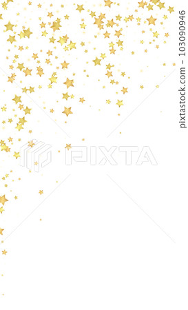 Magic stars vector overlay. Gold stars scattered around randomly, falling down, floating. Chaotic dreamy childish overlay template. Magical cartoon night sky on white background. 103090946
