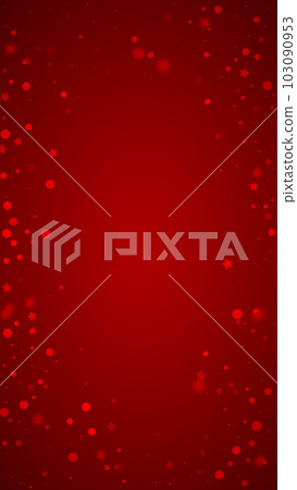 Snowy christmas background. Subtle flying snow flakes and stars on christmas red background. Delicate sweet snowy christmas. Vertical vector illustration. Snowy christmas background. Subtle flying snow flakes and stars on christmas red background. Delicate sweet snowy christmas. Vertical vector illustration. 103090953