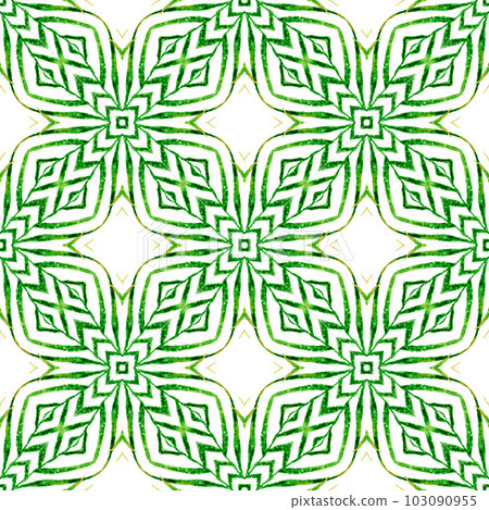 Tiled watercolor background. Green optimal boho chic summer design. Hand painted tiled watercolor border. Textile ready magnificent print, swimwear fabric, wallpaper, wrapping. Tiled watercolor background. Green optimal boho chic summer design. Hand painted tiled watercolor border. Textile ready magnificent print, swimwear fabric, wallpaper, wrapping. 103090955