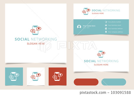 Social networking logo design with editable slogan. Branding book and business card template. 103091588