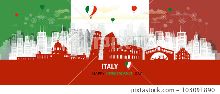 Travel landmarks anniversary Italy day with silhouette architecture background. 103091890