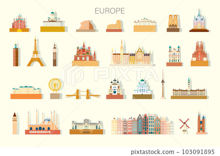 Travel Europe famous architectural landmarks isolated set Travel Europe famous architectural landmarks isolated set 103091895