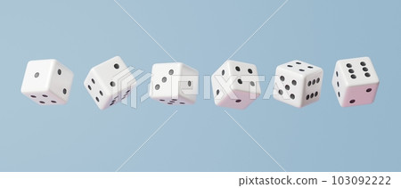 White dice sorting set one two three four five six floating on sky blue pastel background 103092222