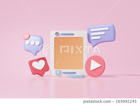 Digital marketing platform social media concept with display photo video player frame and chat 103092245