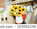 sunflowers in a white pot 103092246