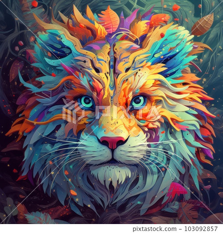 Colorful Digital Illustration: Tiger Graphic Design 103092857