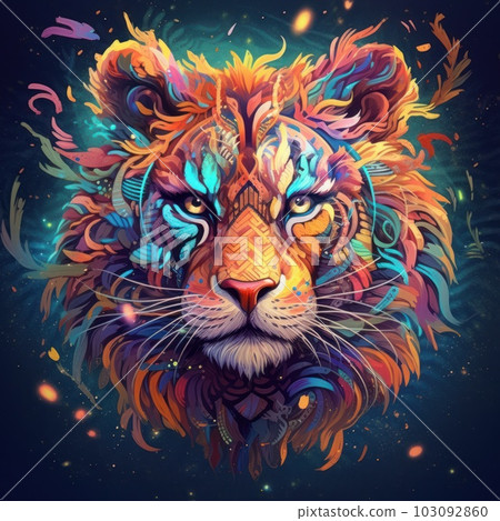 Colorful Digital Illustration: Tiger Graphic Design 103092860