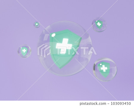 health concept. medical protective shield green floating purple background with safety protection immune system health concept. medical protective shield green floating purple background with safety protection immune system 103093450