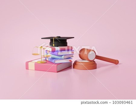 Judgment weighted law book Lawyer learning background powder red background, adviser, mallet, Tenpyo judge arbitration court education decision concept 103093461