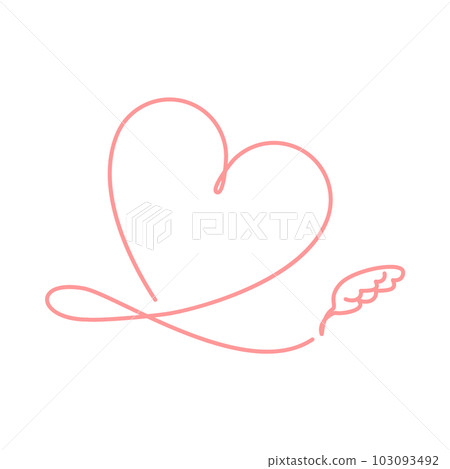 Illustration of a pink heart drawn with a feather pen 103093492
