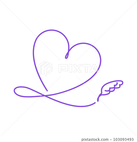 Illustration of a purple heart drawn with a feather pen 103093493