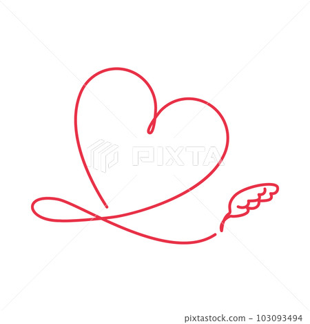 Illustration of a red heart drawn with a feather pen 103093494