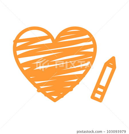 一顆心和一支看起來像橙色塗鴉的鉛筆的插圖 103093979