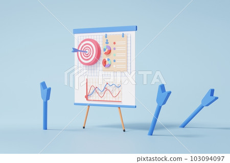 鮑曼在目標設定、客戶服務、企業財務增長、統計圖表和經濟分析方面的筆記。投資圖表概念 103094097