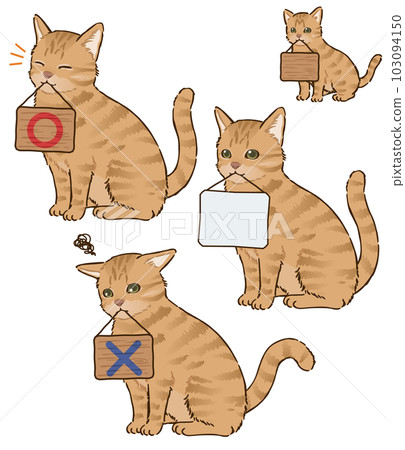 Cat holding a signboard (brown tiger, short hair) Cat holding a signboard (brown tiger, short hair) 103094150