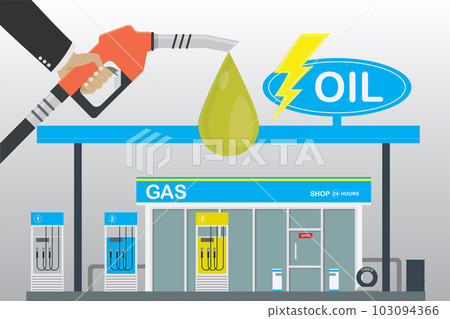 Gas station and supermarket,Fuel pump in hand man. 103094366
