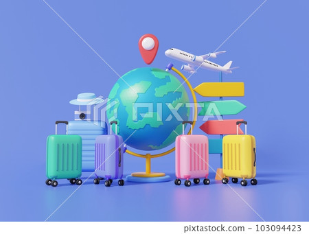 飛行飛機旅行旅遊飛機旅行規劃世界旅遊行李與地球地球定位手提箱和地圖 103094423