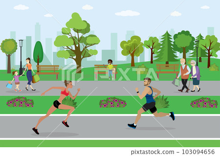 Public park and different active people. Public park and different active people. 103094656