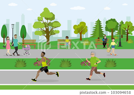 Public park and different active people Public park and different active people 103094658