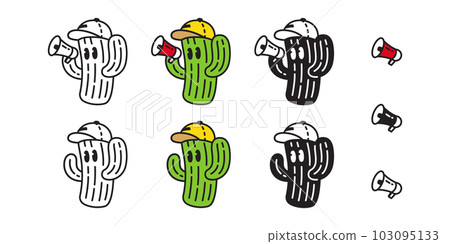 cactus vector icon Desert flower Megaphone cartoon character cap hat logo botanica plant garden symbol illustration doodle tattoo stamp clip art design 103095133