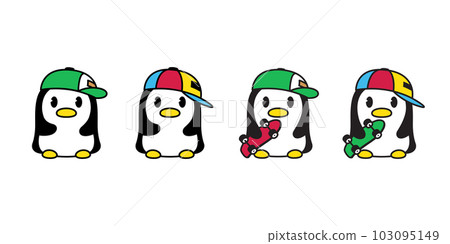 penguin vector cap hat skateboard icon skating bird logo extreme sport cartoon character rgb doodle illustration symbol design isolated 103095149