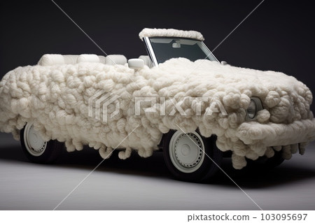 white sHeep wool Luxury futuristic convertible sport car illustration generative ai 103095697