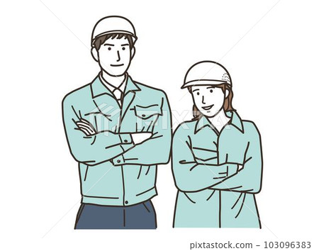 Male and female workers with arms folded 103096383