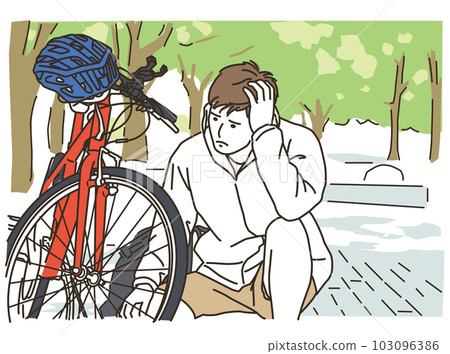 bicycle, trouble, puncture, tire, failure, hobby, member of society, road bike, office worker, driving, accident, person, man 103096386