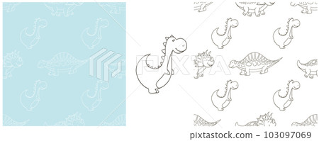 Dinosaurs of the Jurassic period. Coloring Set dinosaurs seamless pattern Dinosaurs of the Jurassic period. Coloring Set dinosaurs seamless pattern 103097069