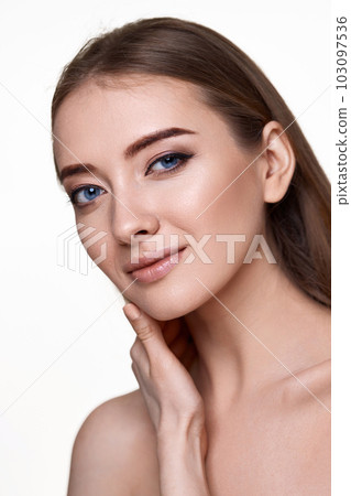 woman touching and enjoy perfect skin on white background 103097536