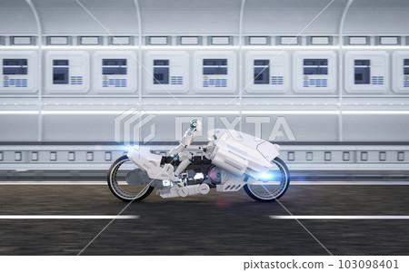 Racing technology with robot riding on motorbike with speed 103098401