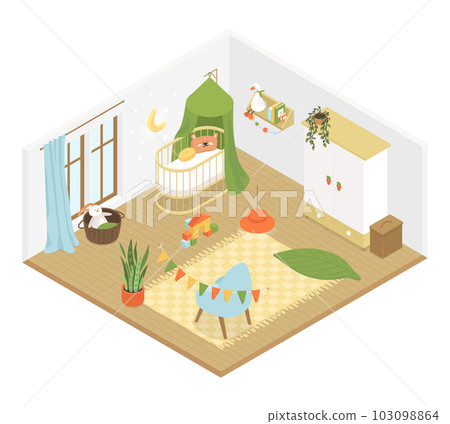 Children bedroom - modern vector colorful isometric illustration 103098864