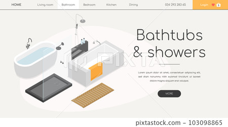Bathtubs and showers - line design style isometric web banner 103098865