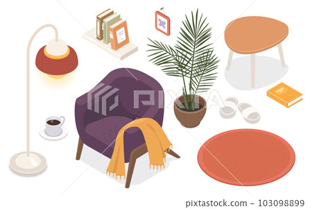 Living room furniture - modern vector colorful isometric illustrations set Living room furniture - modern vector colorful isometric illustrations set 103098899