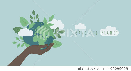 save the planet concept earth in human hand with green leaves 103099009
