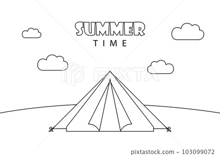 summer time outline design with camping tent on cloudy landscape 103099072
