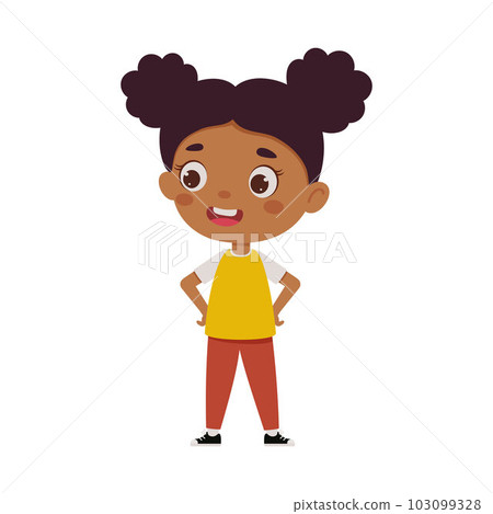 Cute cartoon little girl. Little schoolgirl character. Vector illustration 103099328