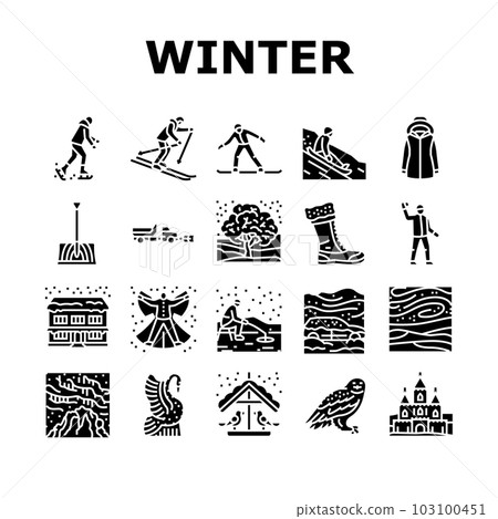 winter season snow cold holiday icons set vector 103100451